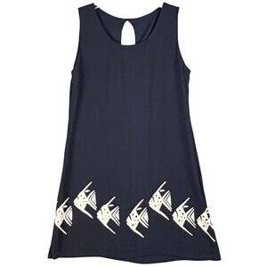NEW Santiki Women's L Batik Sleeveless‎ Shift Rayon Dress Black Angelfish Print